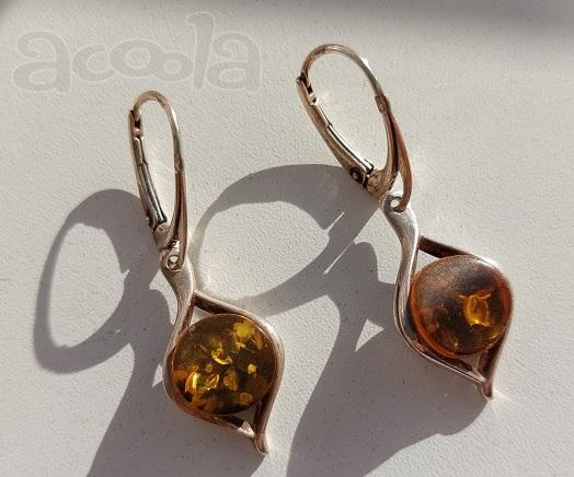 Серьги янтарь в серебре, 925 проба